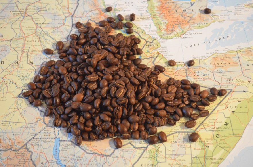 Kaffe auf einer Äthiopien Karte