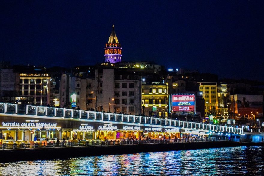 Istanbul restaurants at night.