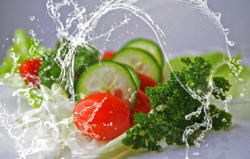 Fresh salad with splashes of water
