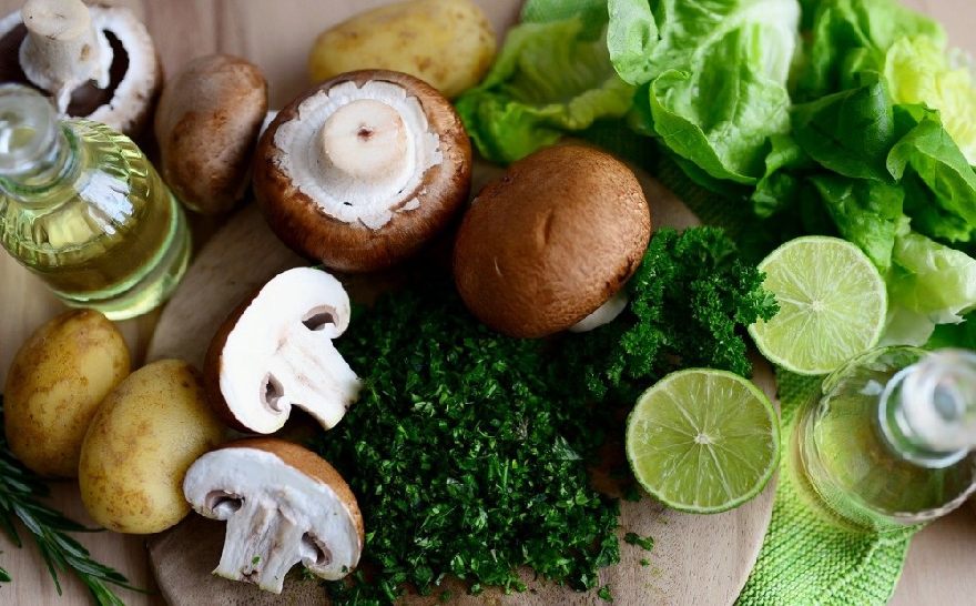 Fresh mushrooms and salad