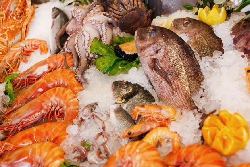 Seafood and fish on ice