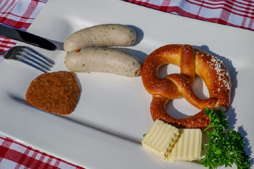 White sausage and pretzel